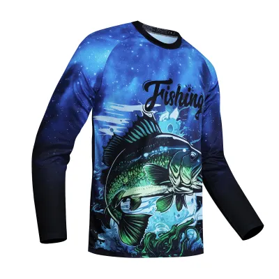 2025 Fishing Shirt Men Summer Outdoor Fishing Clothing Sunscreen Long Sleeve Fish Print Casual Shirts Anti-UV Fishing Shirts