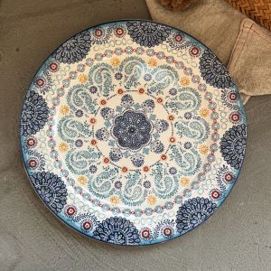 Bohemian Underglaze Ceramic Dinnerware 11 Inch Flat Plate Pasta Plate Large Steak Plate Colorful Painted Plate Western Style
