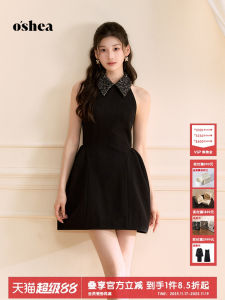 OShea French Princess Style A-Line Mini Dress Womens Summer Slimming Sleeveless Vest Black Puffy Gown High Waist Polyester Blend