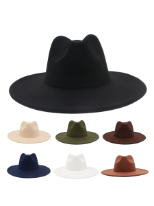 9.5cm Big Brim British Style Top Hat Wide Brim Fashion Fedora Hat Minimalist Felt Cap Classic Retro Woolen Hat Men and Women