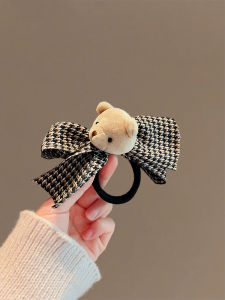 Korean Style Pearl Butterfly Knot Hair Tie Black White Plaid Bear Headband Hair Accessory Fashionable Hairband Hair Cord