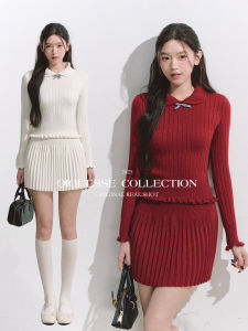 OIOI ESSE | Bộ Đồ Nữ Mùa Xuân Có Nơ-knit Áo Cổ Peter Pan và Chân Váy Xòe
