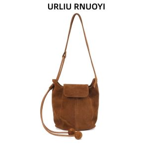 Retro Frosted Bucket Bag Pumpkin Womens High-End Sensation Underarm Crossbody Bag Soft Handle Korean Style Cotton Lining