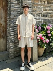 OUMULONG | Summer Thin Hemp Ice Silk Mens Set