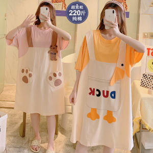 Plus Size Nightdress Womens 100.00kg Summer Pure Cotton Fresh Cute Sweet and Loose Chubby Girl Pregnant Womens Pajamas plus Size