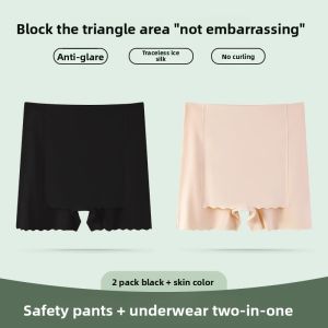 miiow | Womens Safety Pants Ice Silk Seamless Butt Lifting Briefs Bottom Flat Shorts Anti-Light Walking Two-In-One Mid-Waist Nylon