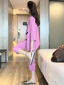 Womens Suit Set Loose Fit Thin Seven Sleeve High Waist Pants Two Piece Set Fashionable Professional Summer High End Feel