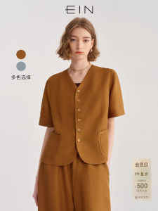 EIN Linen Short Sleeve Suit Jacket Casual V-Neck Commute Style Spring Summer Womens Fashion Straight Cut Classic Design