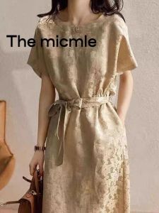 the Micmle Summer 2025 High-End Silk Dress Tea Break Small Size Embroidered Dress Womens Fashion Commute OL Style mid Waist