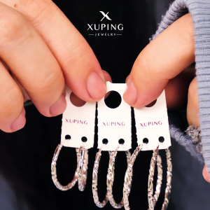 Xuping Anting Gipsy Ukir Kasual Motif Serong Silver Perak