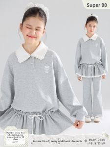 MUCMUKN | Antibacterial Two-sided Cotton Lace Trimmed Girls Hoodie Set