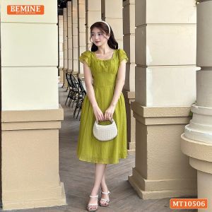 Đầm thiết kế BEMINE cổ vuông nhún ngực tay dáng chữ A phù hợp đi chơi-MT10506