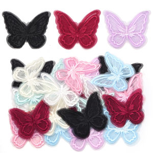 10Pcs 5.5x6cm Double Layer Embroidered Butterfly Cloth Patches Colorful Mesh Appliques For DIY Sewing Craft Headwear Accessories