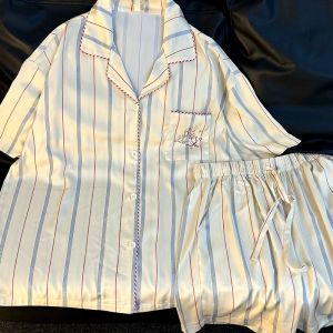 Miffy Expression Ice Silk Short Sleeve Sleepwear Set Light Blue Cartoon Home Clothes Summer Season Comfortable Breathable