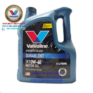 Valvoline Dầu nhớt Mỹ nhập khẩu cao cấp - Dầu nhớt bán tổng hợp động cơ xăng - Durablend 10W40 Synthetic.Tiêu chuẩn:API SP SN Plus Xuất xứ: Singapore Bao bì: 4 lít