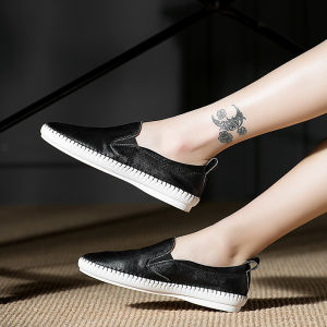 Womens Genuine Leather Slip-On Shoes Breathable Summer New Style Nurse Shoe Flat Bottom Cross Strap Hollow out Design Fashionable