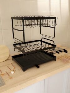 GSlife💥3 Seconds Install💥 2/3 Tiers Dish Drying Rack Rak Pinggan Mangkuk with Cup Rack Kitchen Dish Rack