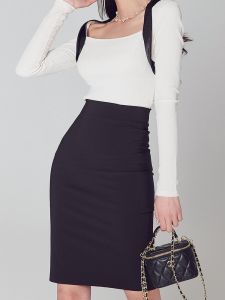 High Waist Suit Style Mini Midi Skirt Womens Workwear Slim Fit Spring Summer Black White Commute Professional Wrap Bodycon Skirt