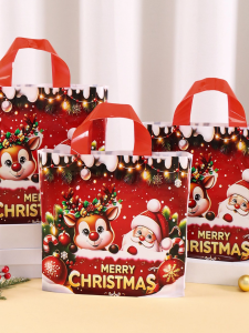 【New Design】1/6/12pcs Christmas Plastic Loot Bags Cute Santa Claus Elk Large Gift Bags Christmas Baubles Printed Gift Candy Wrapper Xmas 2026 Party Supplies Christmas Decorations