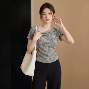 AIYITI | Áo Thun Tay Ngắn Dye Shaded Crinkle Dành Cho Người Mập Ép Eo