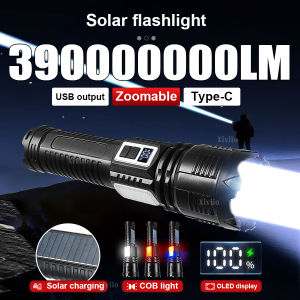 39000000LM 1000W LED Solar Flashlight High Power Rechargeable Torch Ultra Powerful Tactical Flash Lights Outdoor Camping Lantern