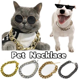 Pet Necklace Cat Dog Neck Chain Adjustable Fashion Gold Silver Plated Puppy Chain Training Collar
