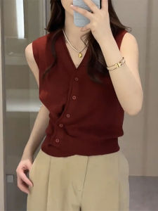 Shalldoer | Slimming V-neck Knitwear Short Sleeve Pure Color Womens Summer Fashionable Versatile Top Casual Style Regular Fit Summer 2025