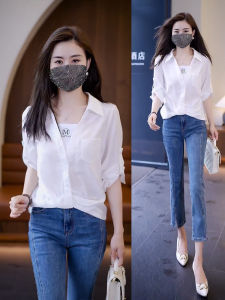 White Loose Fit Button-up Shirt for Women Spring Sun Protection Design Slimming Hollow Body Concept Work Clothing Long Sleeve