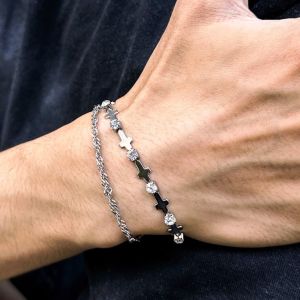 Titanium Steel Synthetic Zircon Bracelet Gold Cross Zircon Bracelet Mens and Womens Stylish Ins Niche Style Ornament