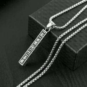 Kalung Balok Tulisan China / Vintage Buddhism Spell Square Cube Silver Men Pendant / Kalung MANTRA / Kalung Retro Buddha / Kalung Rantai Klavikula Liontin Enam Karakter Buddha Pria Wanita / Liontin Sanskerta / Retro Style Six-Character Necklace Hip Hop