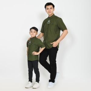 KEMEJA POLOS COUPLE AYAH DAN ANAK KEMEJA DEWASA DAN ANAK WARNA ARMY