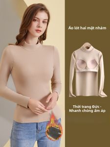 MiiOW | Áo sơ mi nữ cổ cao dày dặn có lót lông cừu MiiOW thường ngày mùa thu đông mặc trong ngoài trời ấm áp thoải mái
