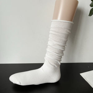 White Cuffed Ankle Socks Womens Spring Summer Thin Cotton Splice Grey Mid-Calf Ballet Style Light Blue Over-The-Knee Socks
