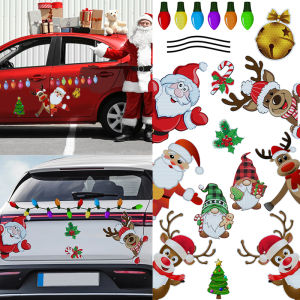 Christmas Decoration Car Sticker Reflective Magnetic Decal Bulb Santa Snowman Dwarf Refrigerator Magnetic Decal Car Sticker