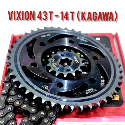 PAKET GEAR SET VIXION NEW UKURAN 43 / GEAR SET VIXION KAGAWA | Rantai sprocket besar 43 gigi dan sprocket kecil 14 gigi | Untuk sepeda motor Vixion dengan sistem rantai dan sprocket.