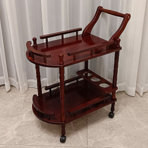 High-End Wooden Mobile Serving Cart European Style Artistic Pattern Food Beverage Trolley Massage Beauty Salon Wooden Rack