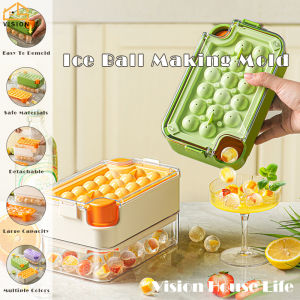 Vision Ice Cube Trays with LId and Bin Round Ice Tray with Lid Ice Ball Maker Mold for Freezer Mini Circle Ice Cube Tray Making Easy-Release for Cocktail/ Whiskey/ Tea/ Coffee