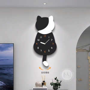 Modern Simple Cute Cat Clock Wall Art Decorative Painting Silent Home Living Room Restaurant Creative Swinging Hanging Clock
