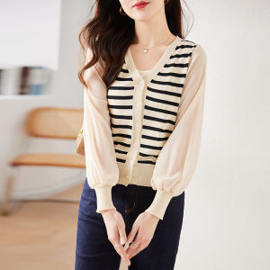 Puella | Layered V-Neck Striped Knit Top