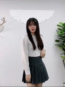 Women Korean Chic Blouse White Puff Sleeve Skinny Polo Blouse Top
