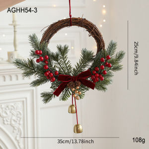 Handmade Christmas Decorative Door Hanging Bell Wreath with Red Fruit New 2025 Christmas Festival Supplies Gifts