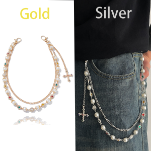 Salircon Exquisite Luxury Imitation Pearl Keychain Wallet Belt Chain Men Women Punk Trousers Hipster Pant Chain HipHop Jewelry