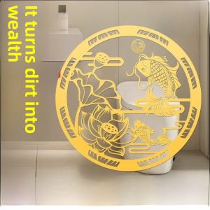 Bamboo Lotus Fish Metal Stickers Bathroom Decoration Clean And Polluted Fish Lotus Toilet Wall Decals Chinese Style PVC 3D Stickers
