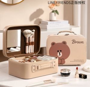 Line Friends Brown Bear Makeup Bag Womens Portable Large-capacity Carrying Case High Appearance Level Toiletries Bag Cute Cosmetics Storage Box Lover Gift Friends Gift