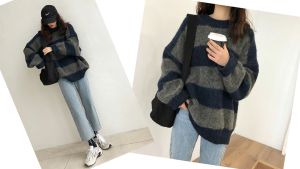 KUMIKIM Sweater เสื้อสเวตร์กันหนาวไหมพรมทรงหลวม Korea style เสื้อคลุมแขนยาว เสื้อกันหนาว ผ้านุ่มนิ่ม