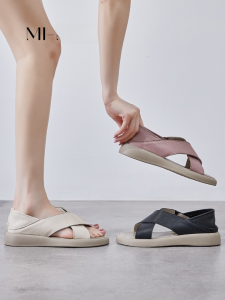 Leather Roman Sandals Womens Summer Outdoor Wear Retro Skirt Pregnant Women Slip-On Sports Flat Heel Low Cut Casual Shoes