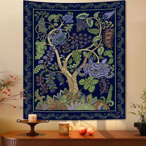 VIKAMA Mandala Tree Of Life Bohemian Vintage Tấm Thảm Treo Tường Cho Phòng Ngủ Phòng Khách Thiền Trang Trí Nhà Polyester