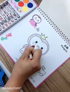 Coloring Book Set With 8 Crayons And Watercolor Educational Toys Drawing Book For Kids Cartoon Cute Painting Crayons Set For Girl Set