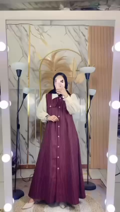 Aliza Dress Bahan Semi Woll Salur Mix Sabrina Anti UV Dress terbaru Full Kancing Aktif Bisa COD