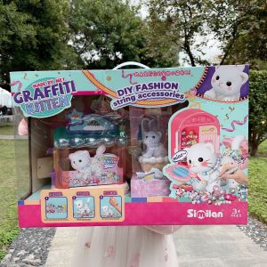 Kids Play House Artificial Pet Room Little Bunny Slide Cat Beauty Bath Toys Set Birthday Gift Box